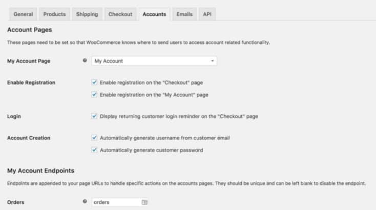 Accounts settings configuration for your WooCommerce store