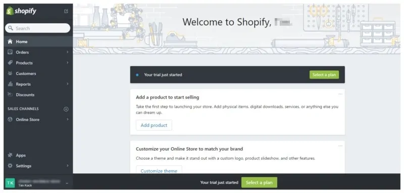 Creation online shop with online eCommerce platform from Shopify service