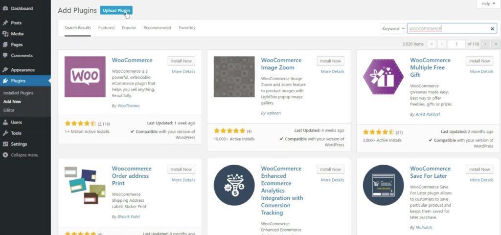 Install WooCommerce plugin on WordPress CMS website