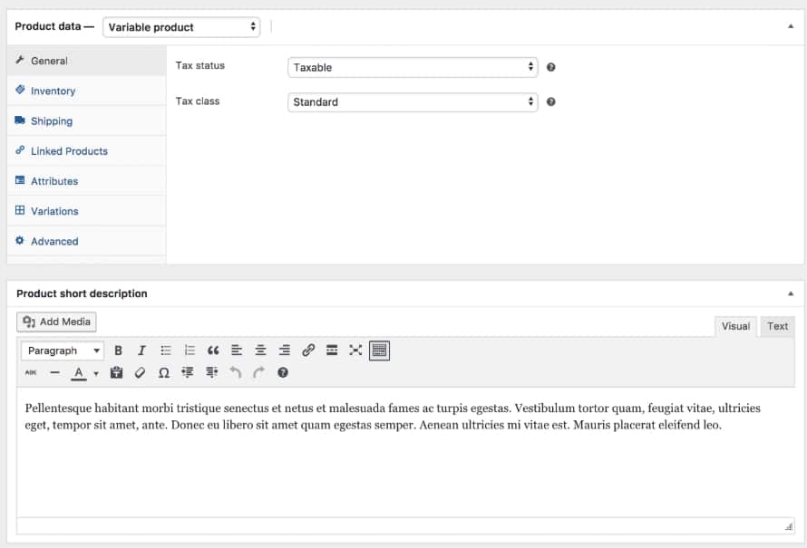 Product short description in WooCommerce product settings