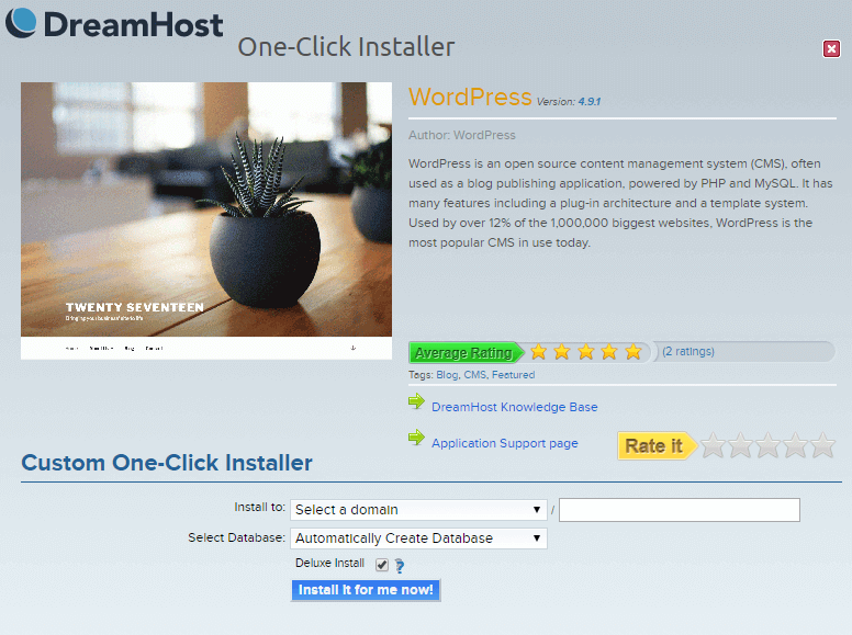WordPress one-click install service suitable for WooCommerce