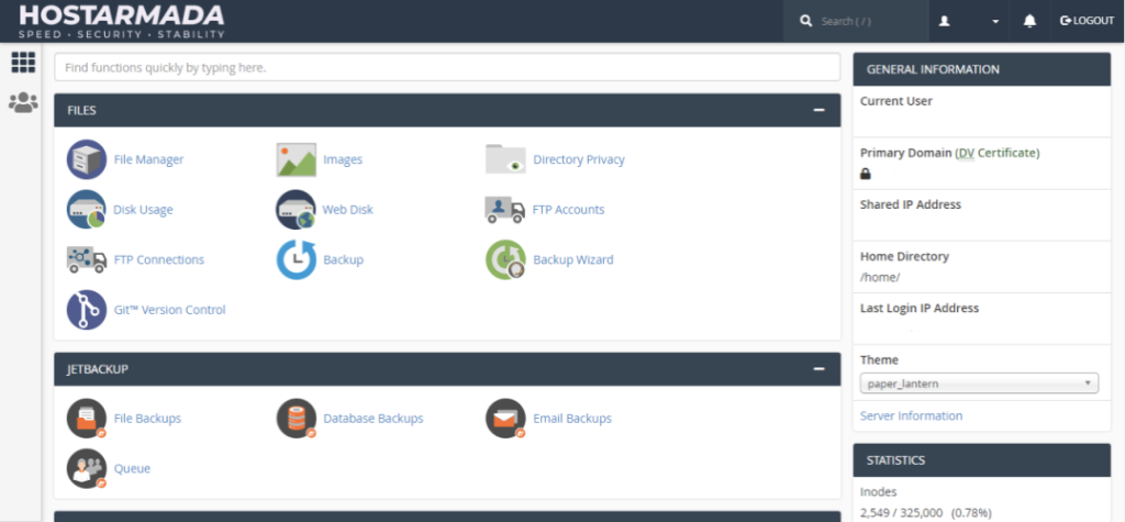 HostArmada uses cPanel Control Panel