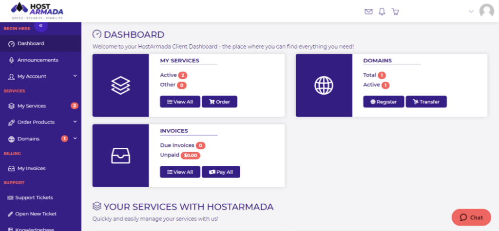 HostArmada Client Area