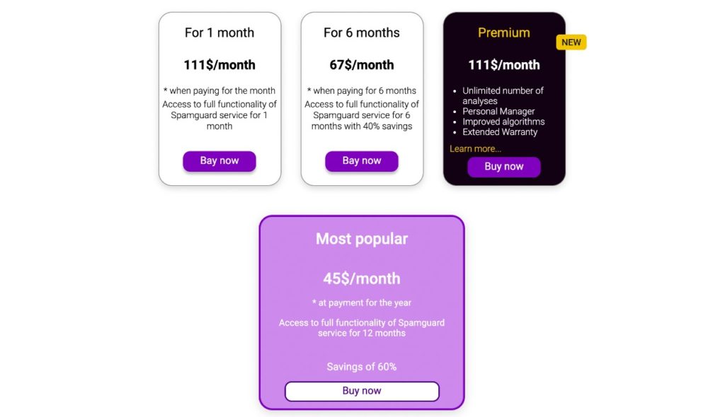 SpamGuard payment plans